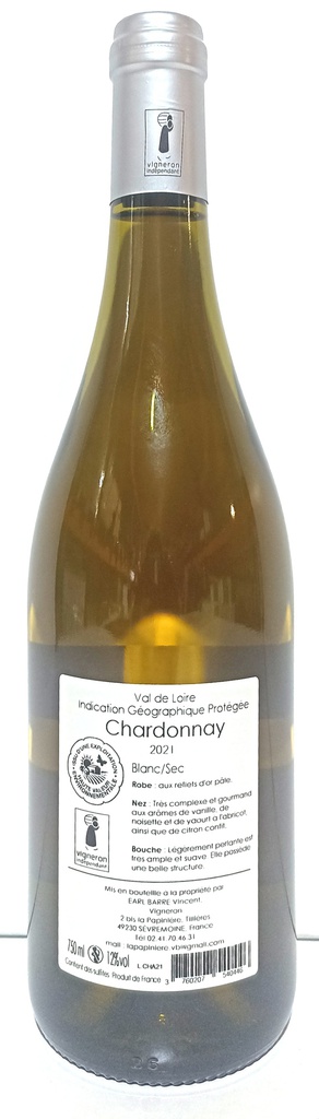 Blanc - Domaine de la Papinière - Chardonnay 2021 IGP VAL DE LOIRE