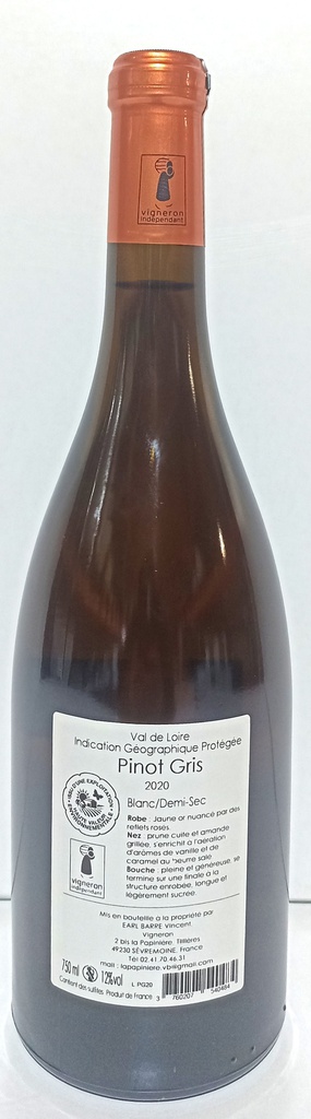 Blanc - Domaine de la Papinière - Pinot-Gris 2020 IGP VAL DE LOIRE